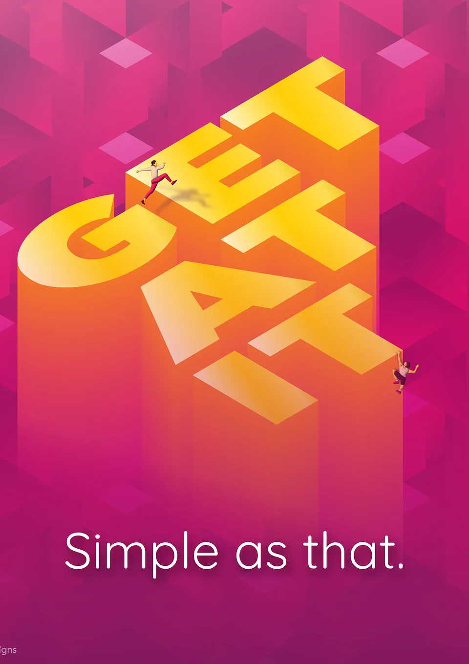 Get At It motivational poster with 3D lettering on a magenta background