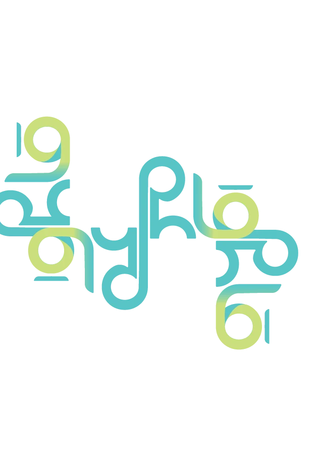 Phlō logo pattern in teal and lime on black